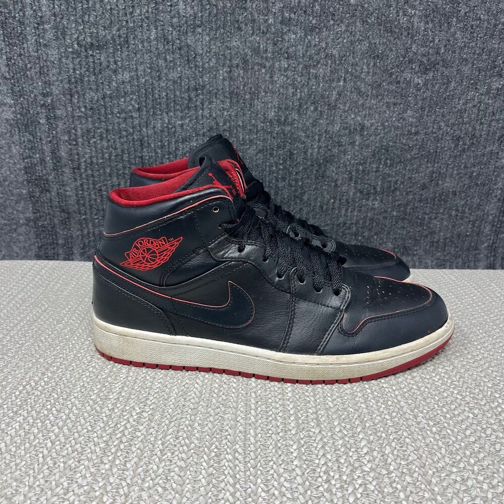 Nike Air Jordan 1 Retro Mid Black Red Shoes Mens 9.5 554724-028